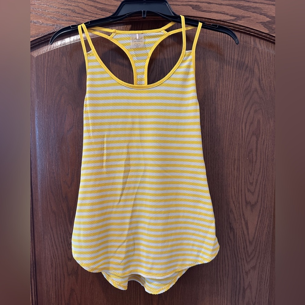CALIA by Carrie Underwood Racerback Tank Top Yellow White‎ Stripe Athletic XS